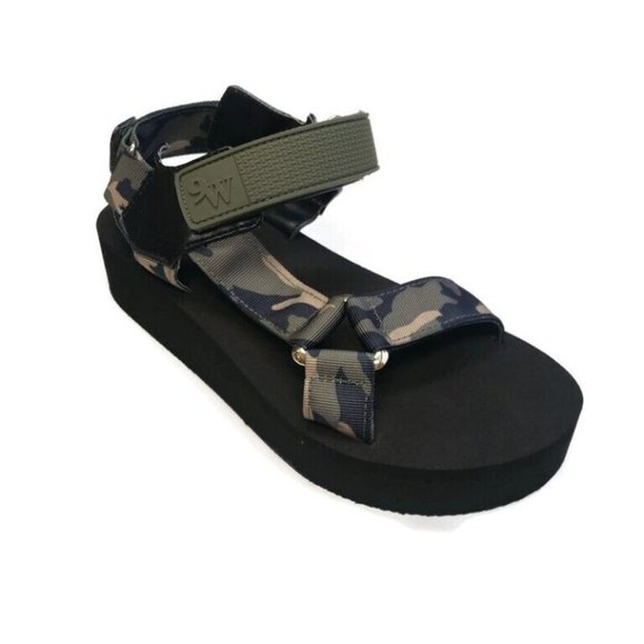 Nine West Shoes - Nine West Taven2 Wedge Open Toe Sandals Womens Size 5 Green Camo Fabric